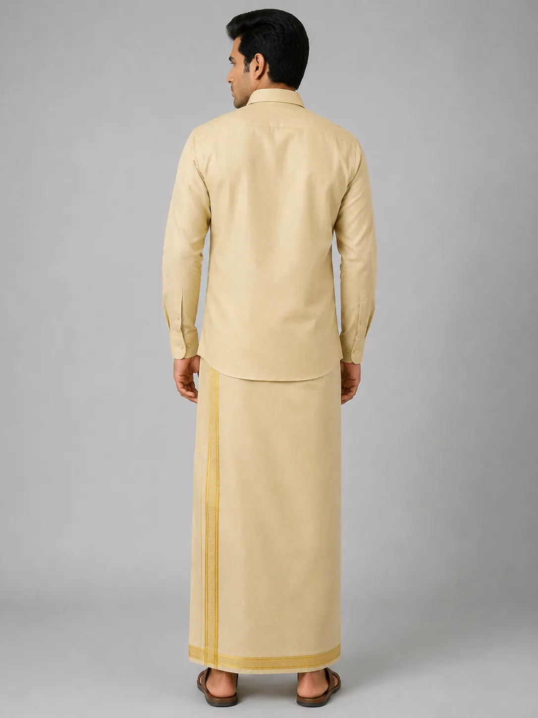 Mustard Yellow Mens Special Tissue Shirts and Dhoti Set — bulk from ₹1160