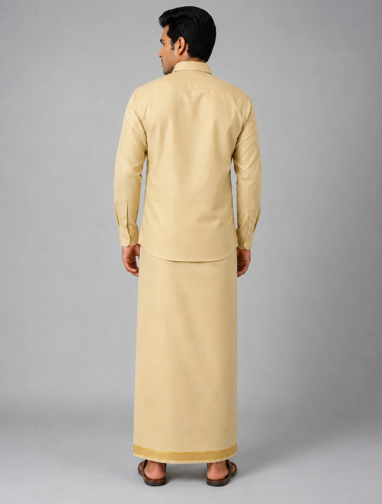 Mustard Yellow Mens Special Tissue Shirts and Dhoti Set