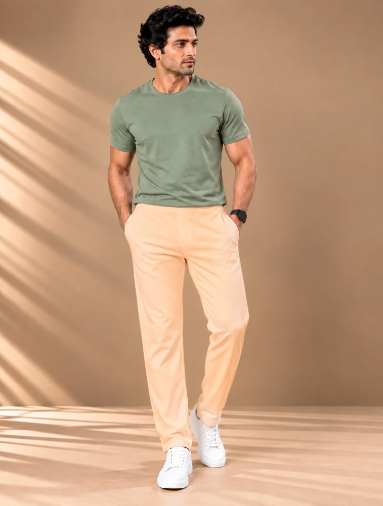 Soft Peach Oreas Mens Peanut Fabric Comfort Stretch Trousers