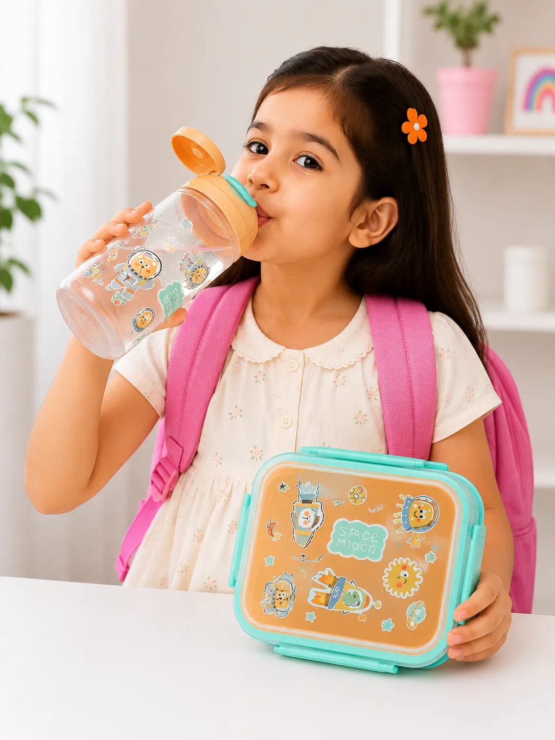 Mustard Yellow Tiny Bloom Premium Lunch Box Sipper Bottle Combo Set