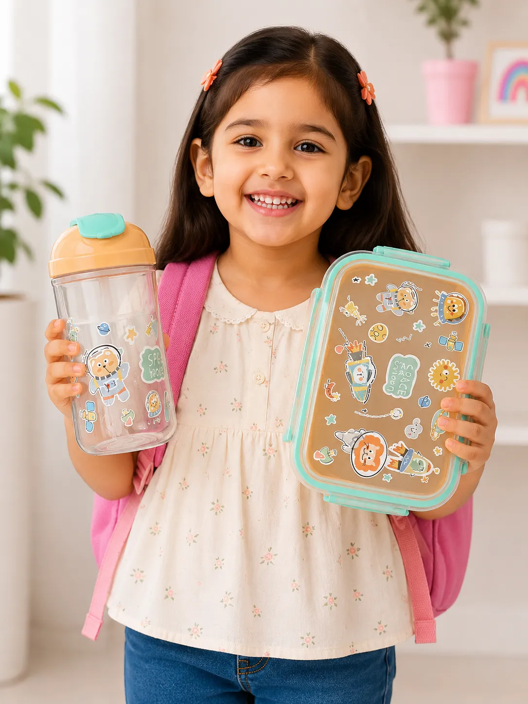 Mustard Yellow Tiny Bloom Premium Lunch Box Sipper Bottle Combo Set
