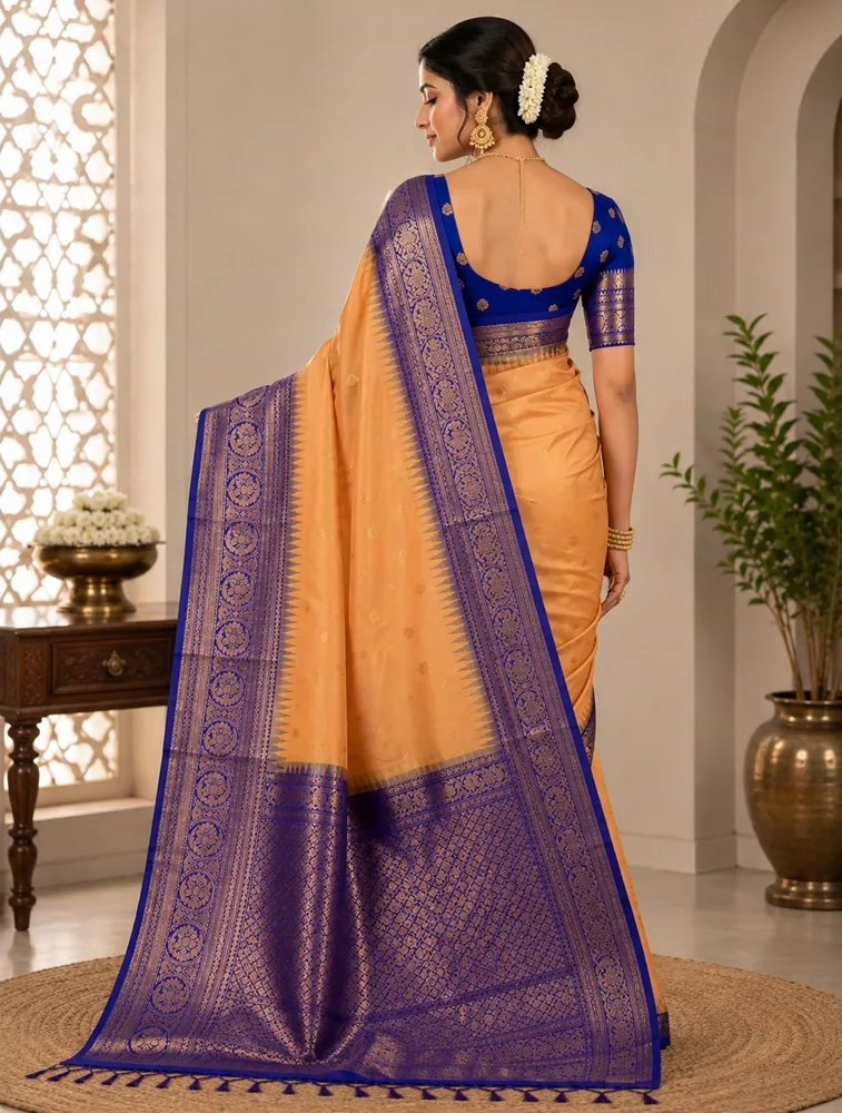 Mustard Yellow Womens Premium Semi Gadwal Saree — bulk from ₹3919