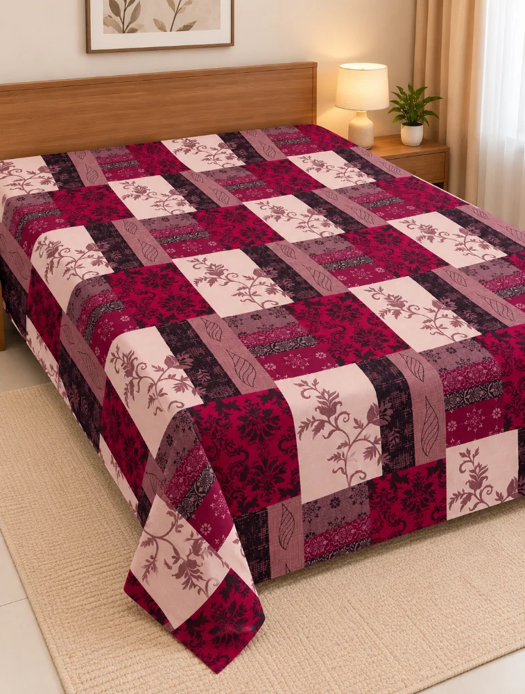 Muted Pink Cotton Printed Double Bed King Size Bedsheet