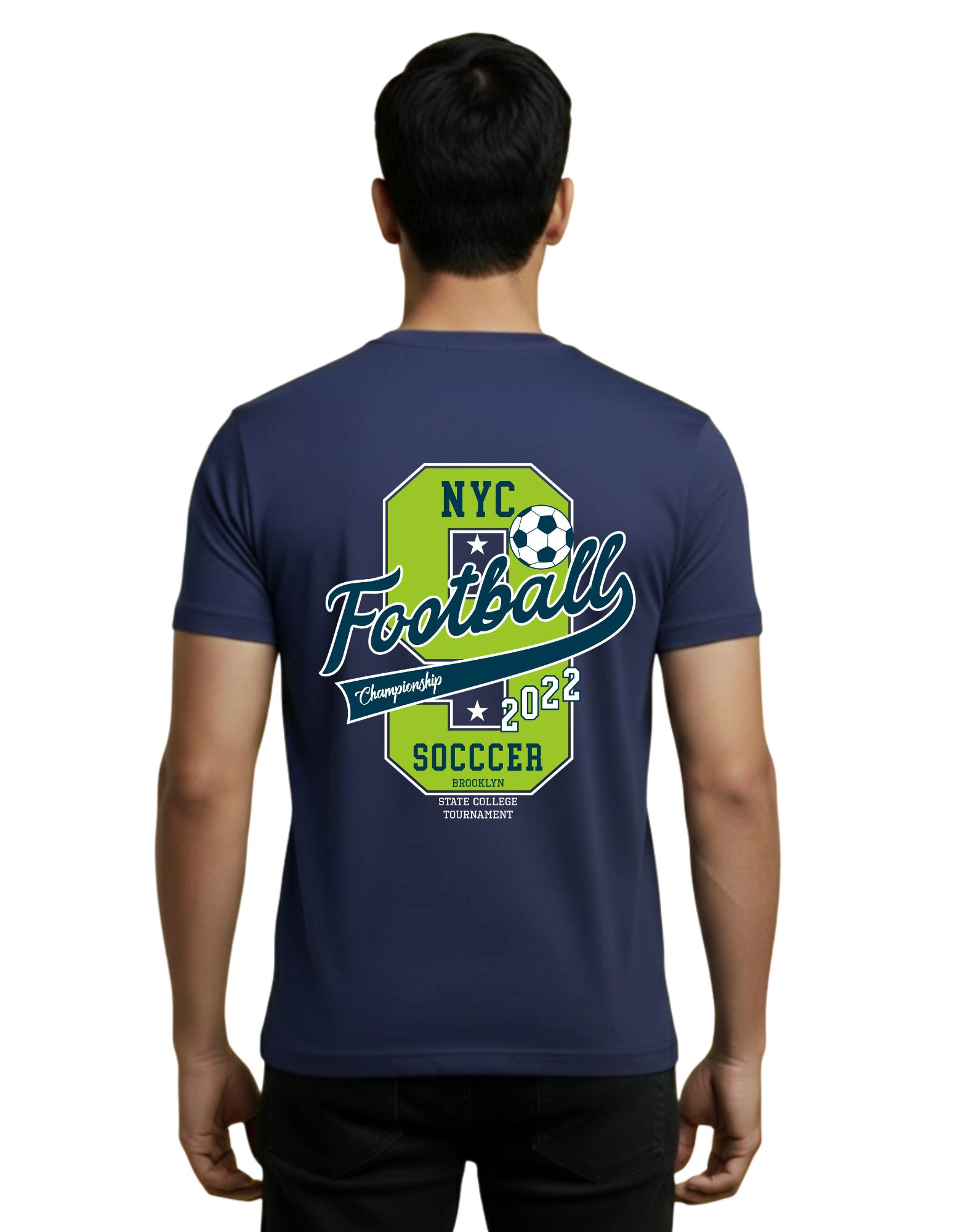 NYC Football Cotton T-Shirt 180 GSM Half Sleeve Navy Blue