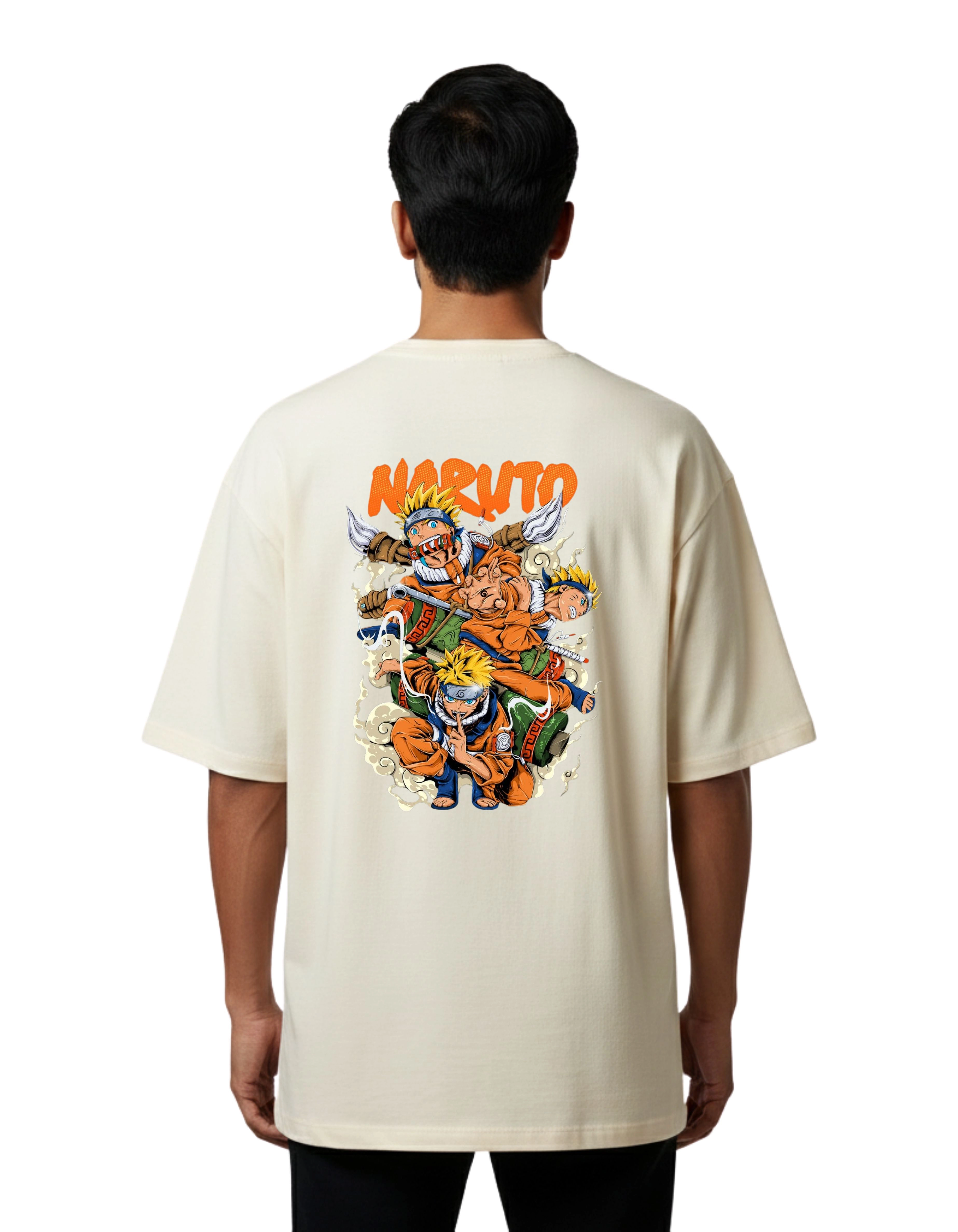 Naruto Leaf Ninja Oversized Cotton French Terry T-Shirt 240 GSM Beige