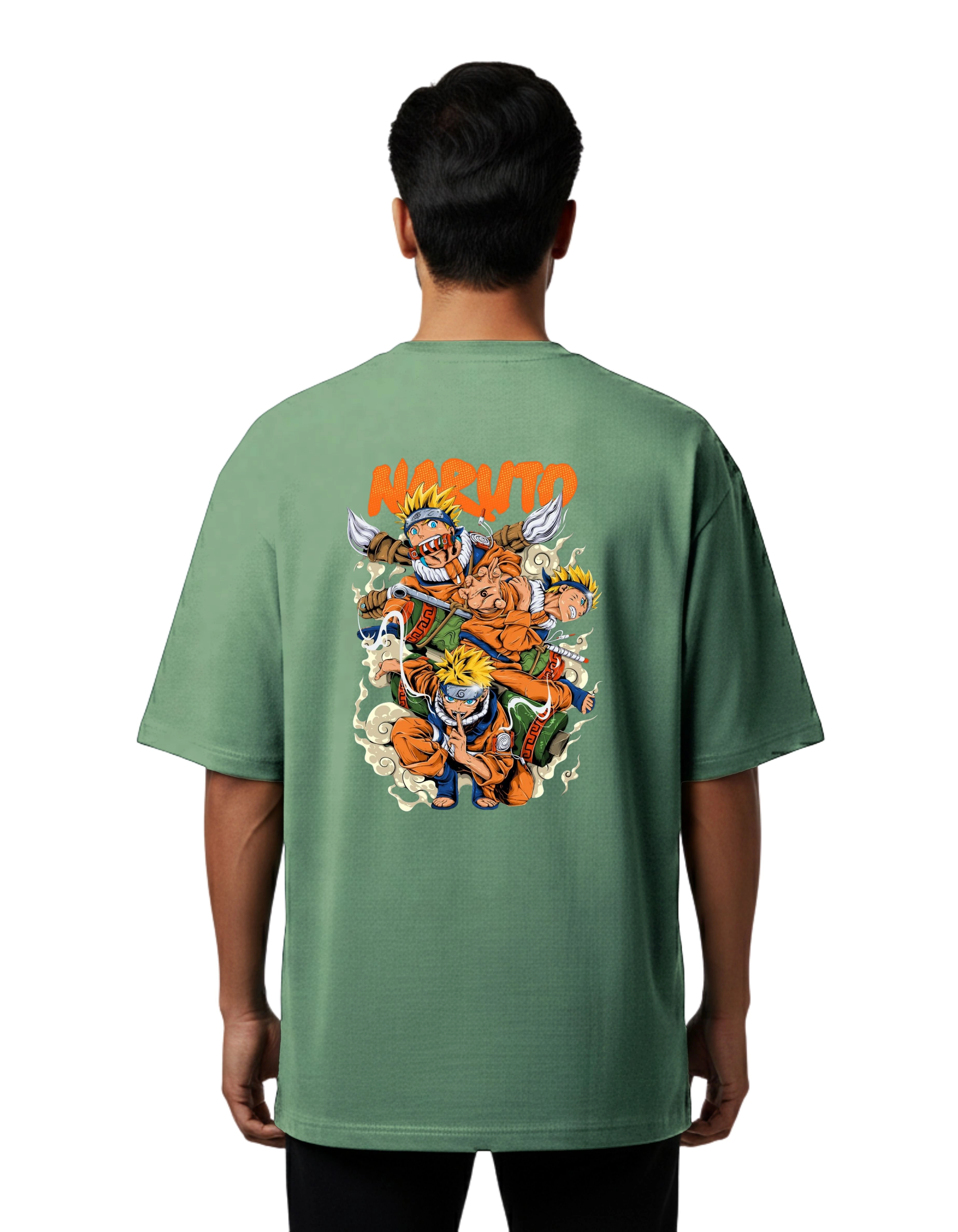 Naruto Leaf Ninja Oversized Cotton French Terry T-Shirt 240 GSM D Green