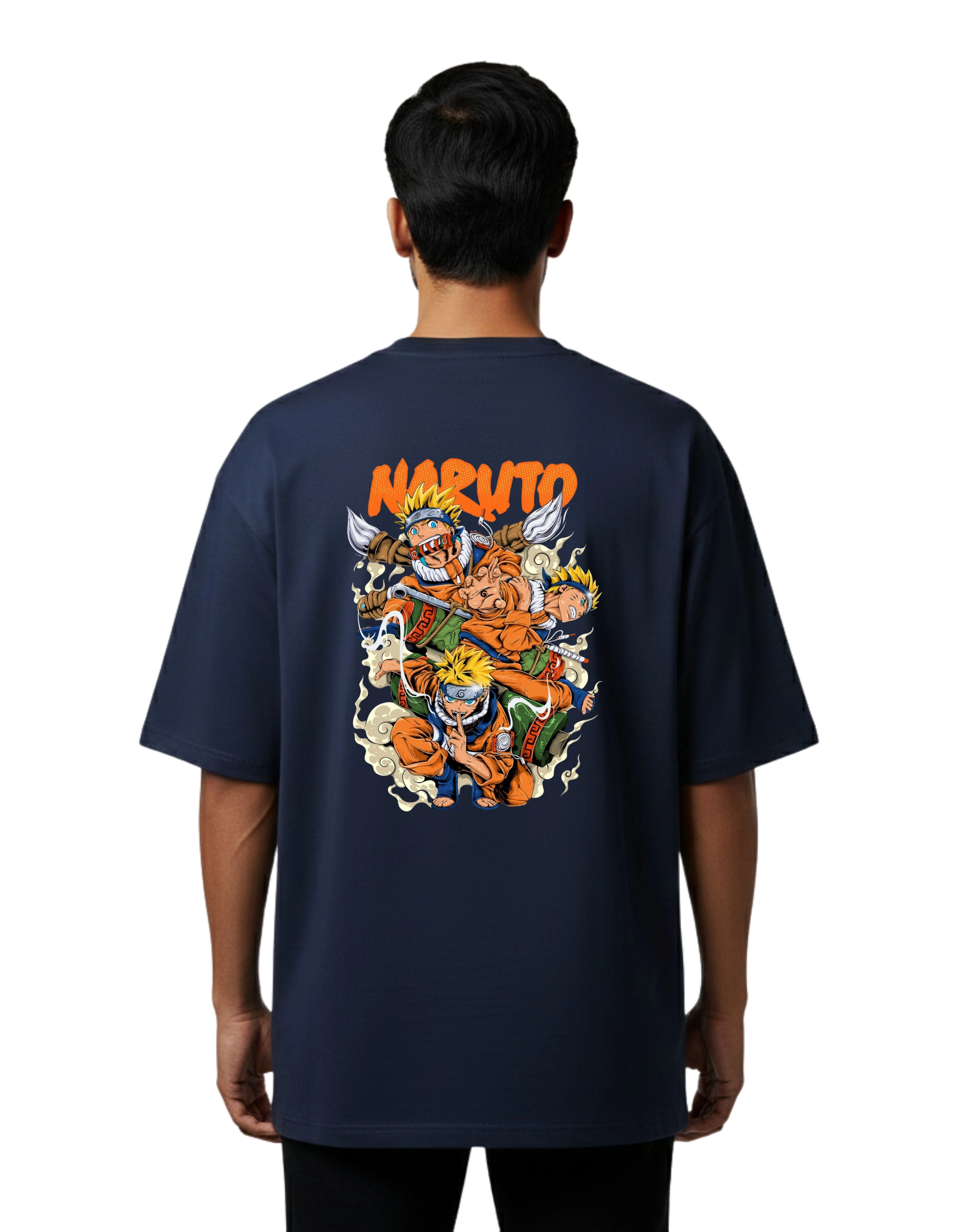 Naruto Leaf Ninja Oversized Cotton French Terry T-Shirt 240 GSM Navy Blue