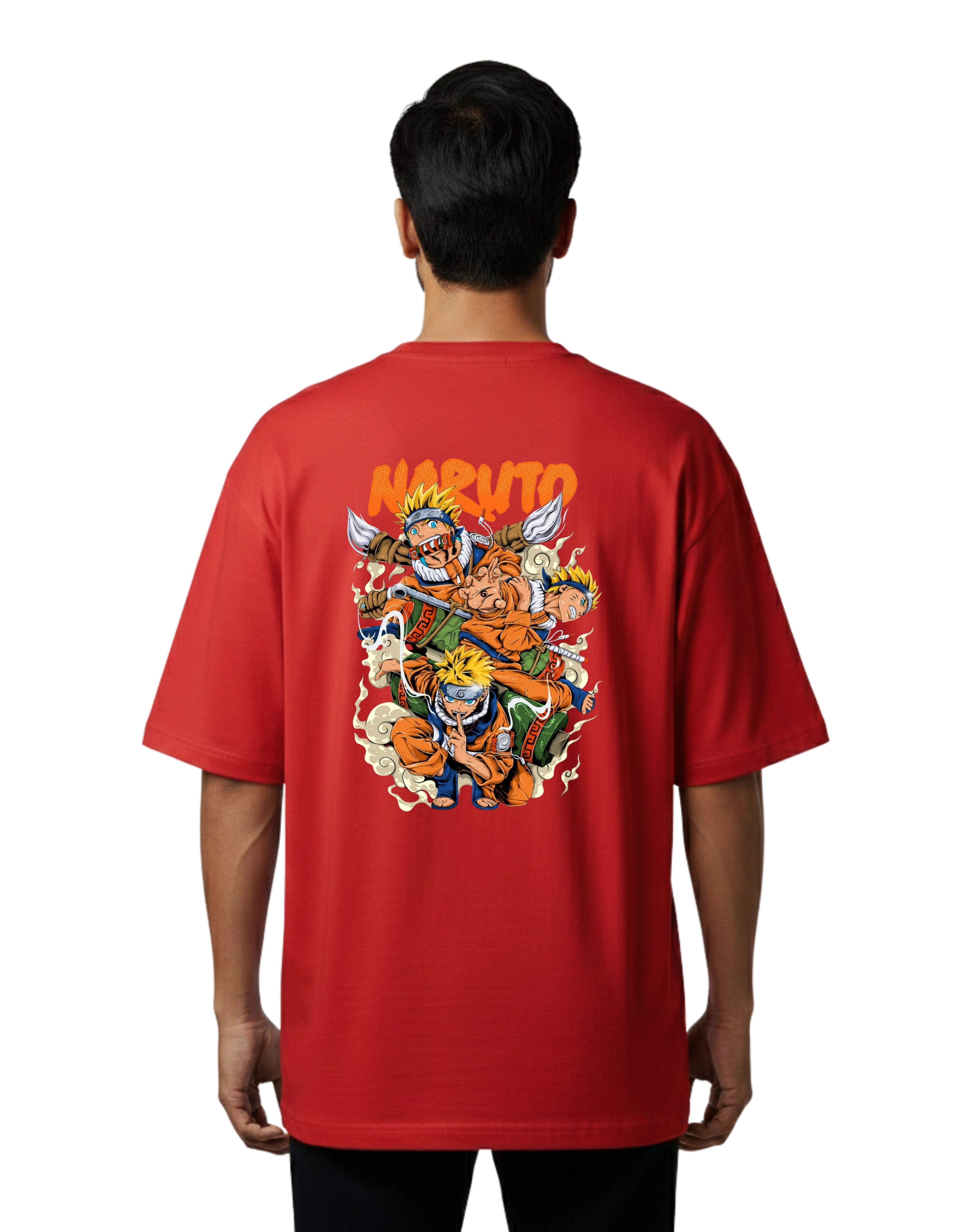 Naruto Leaf Ninja Oversized Cotton French Terry T-Shirt 240 GSM Red
