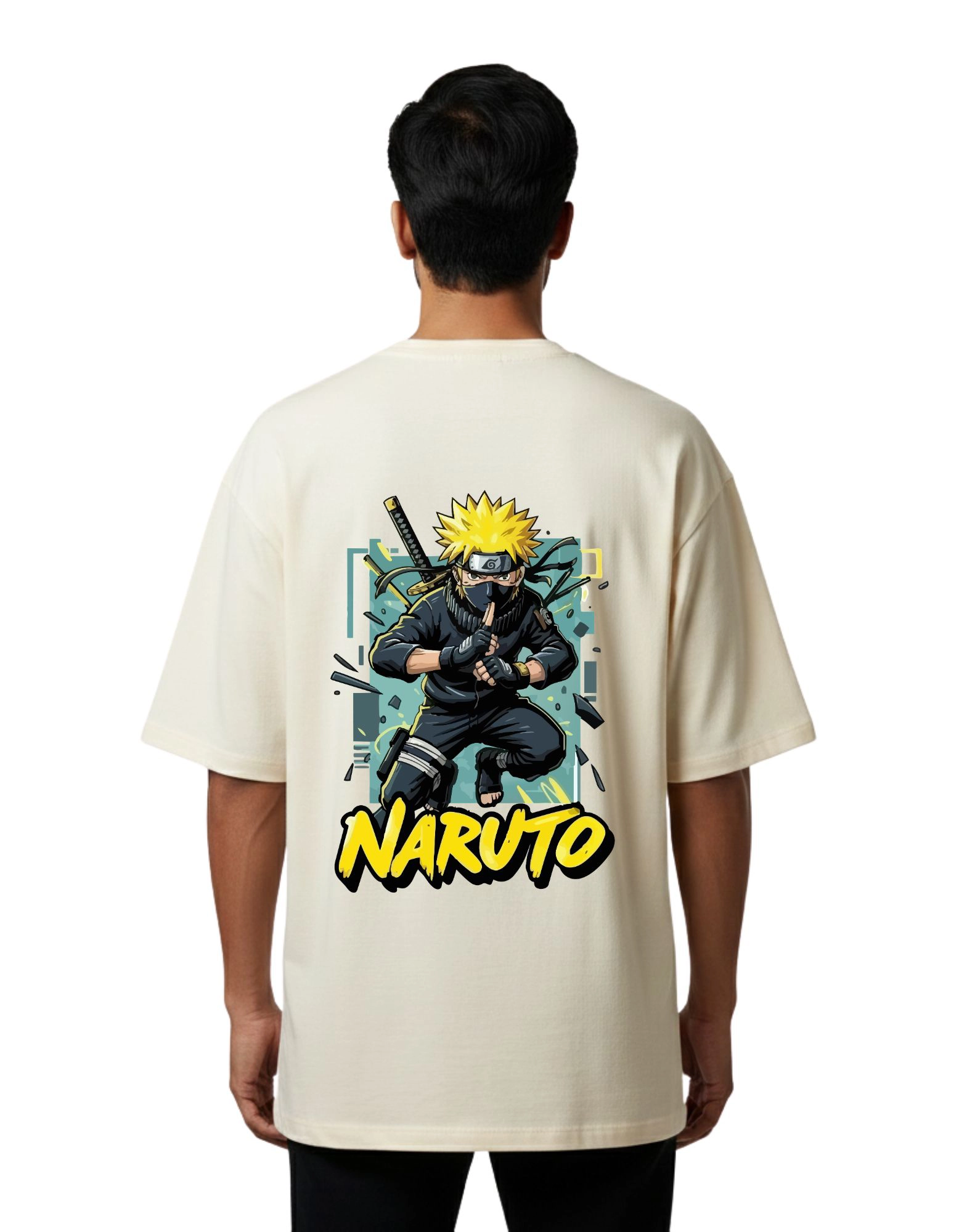Naruto Oversized Cotton French Terry T-Shirt 240 GSM Beige