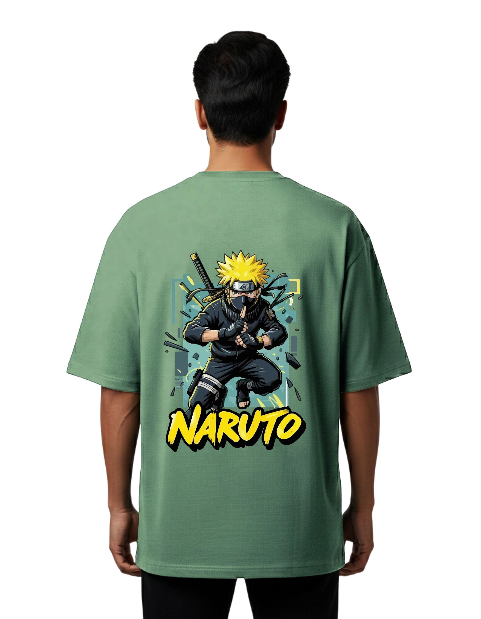 Naruto Oversized Cotton French Terry T-Shirt 240 GSM D Green