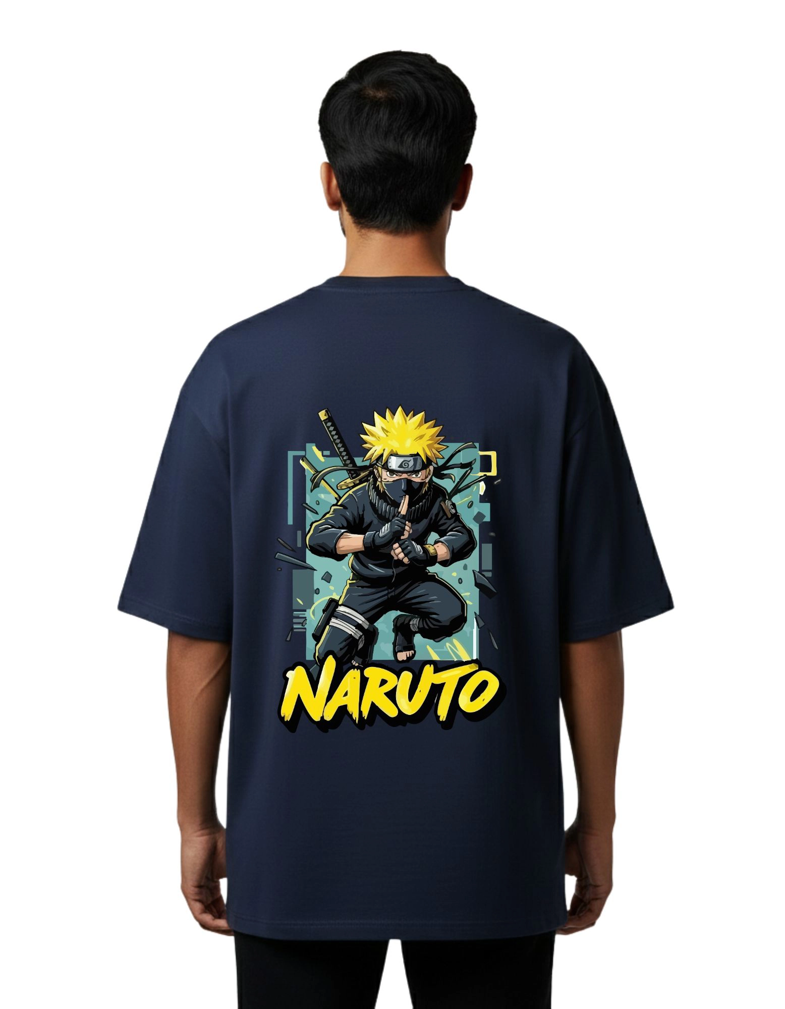 Naruto Oversized Cotton French Terry T-Shirt 240 GSM Navy Blue