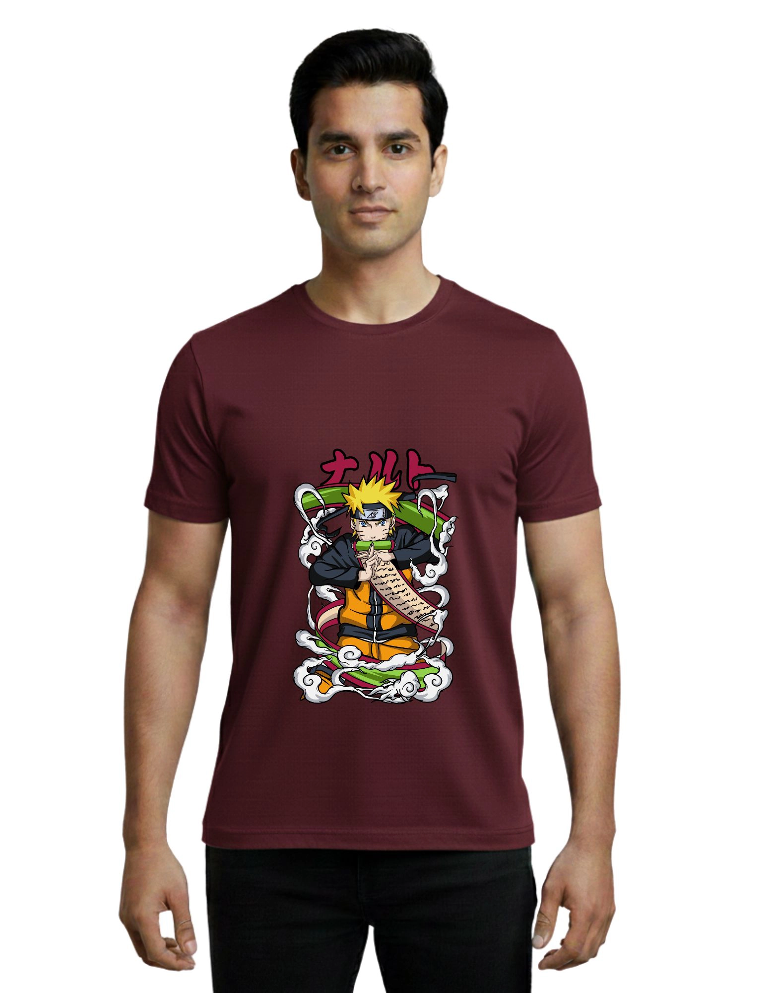 Naruto Round Neck Cotton 180 GSM T-Shirt Maroon