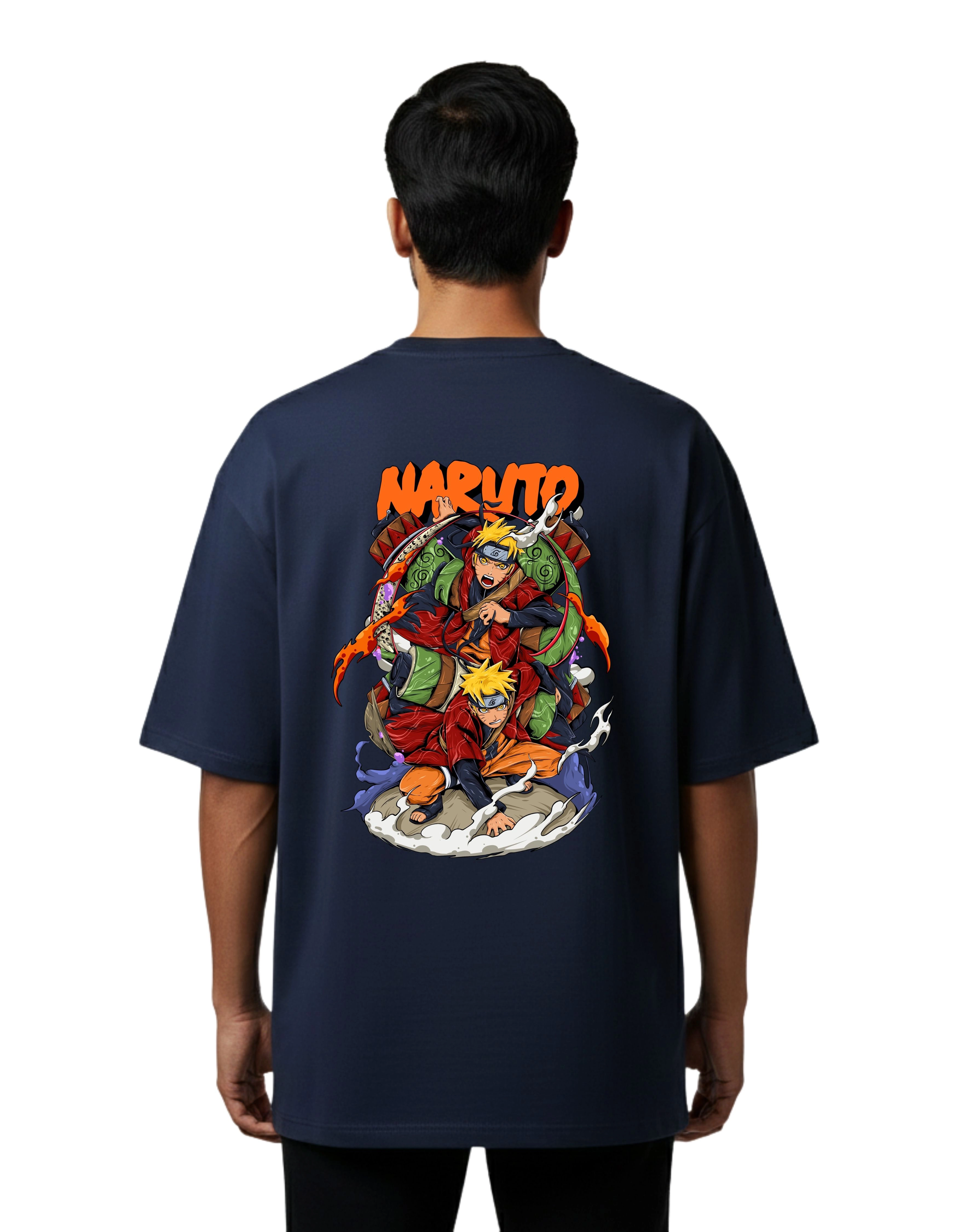 Naruto Shadow Legacy Oversize Cotton French Terry T-Shirt 240 GSM Navy Blue