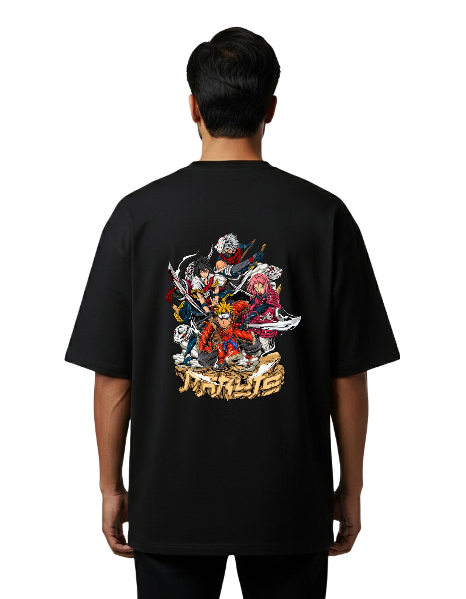 Naruto Shippuden Family Oversize Cotton French Terry T-Shirt 240 GSM Black