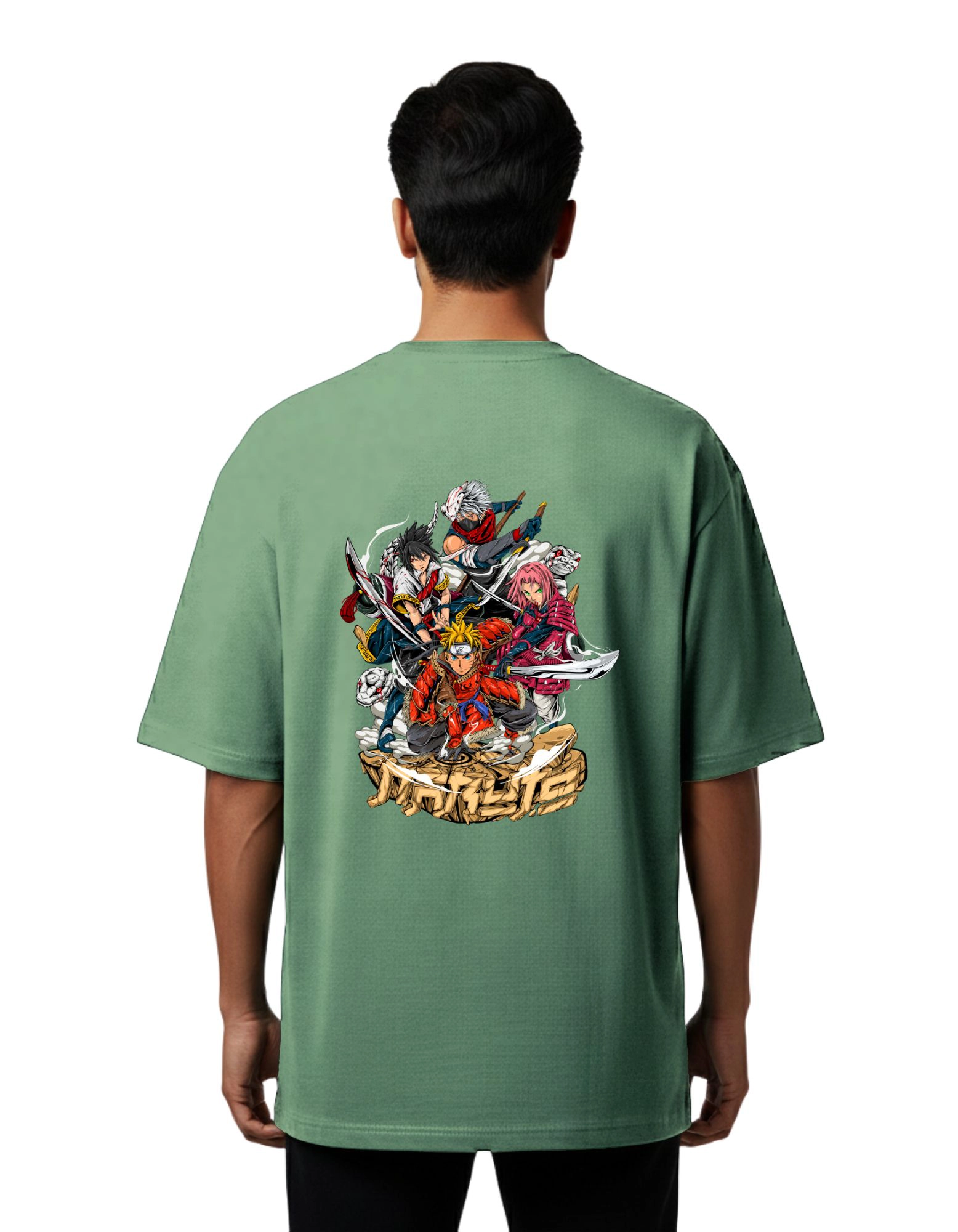 Naruto Shippuden Family Oversize Cotton French Terry T-Shirt 240 GSM D Green