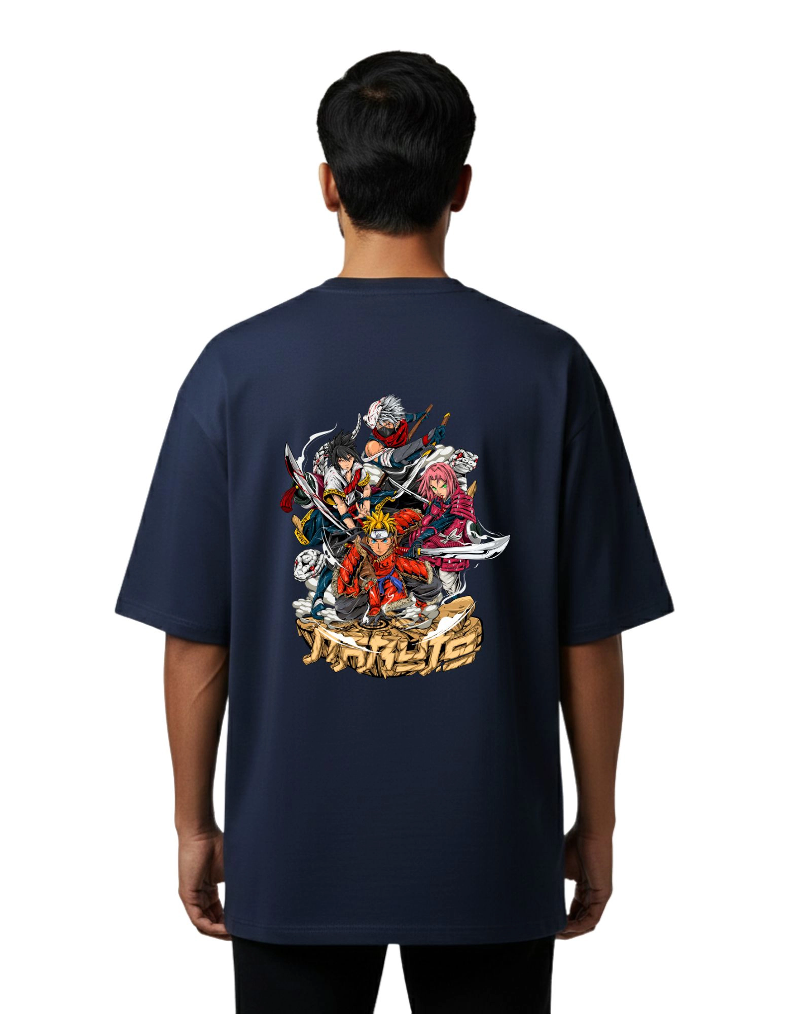 Naruto Shippuden Family Oversize Cotton French Terry T-Shirt 240 GSM Navy Blue