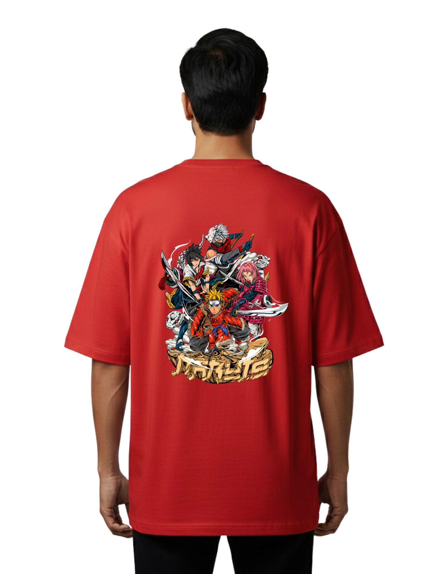 Naruto Shippuden Family Oversize Cotton French Terry T-Shirt 240 GSM Red