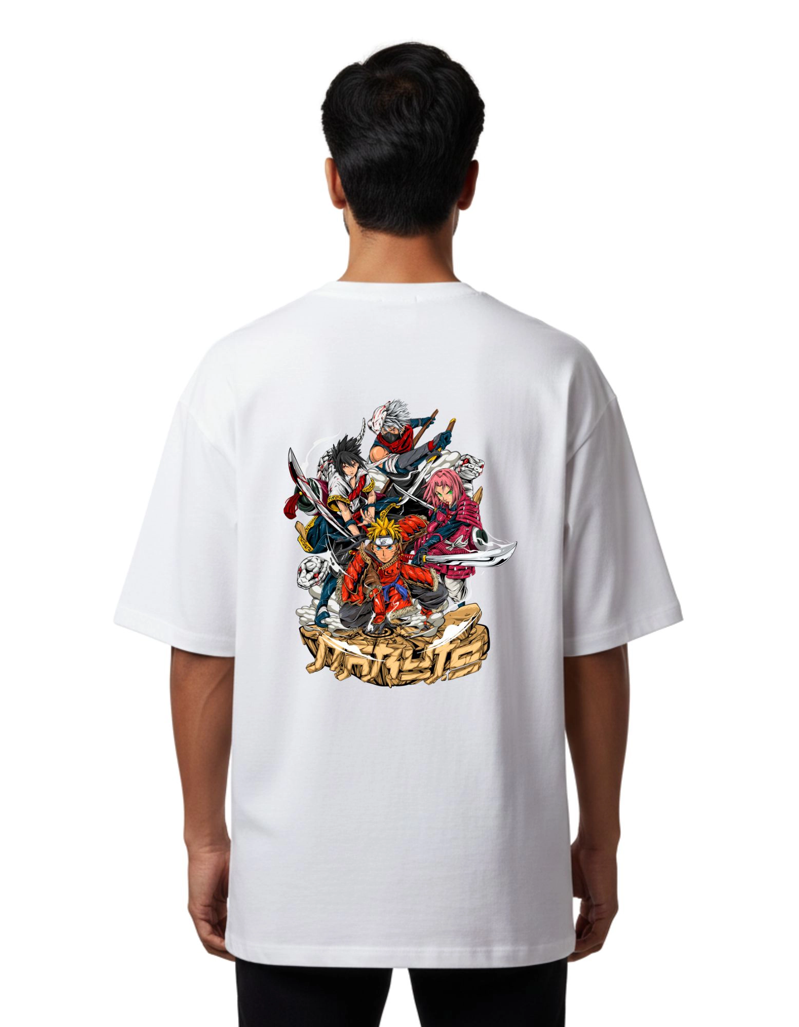 Naruto Shippuden Family Oversize Cotton French Terry T-Shirt 240 GSM White