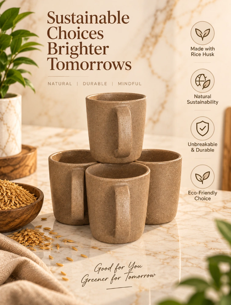 Natural Husk Pebble Brew 4 Piece Of Mugs 150ml