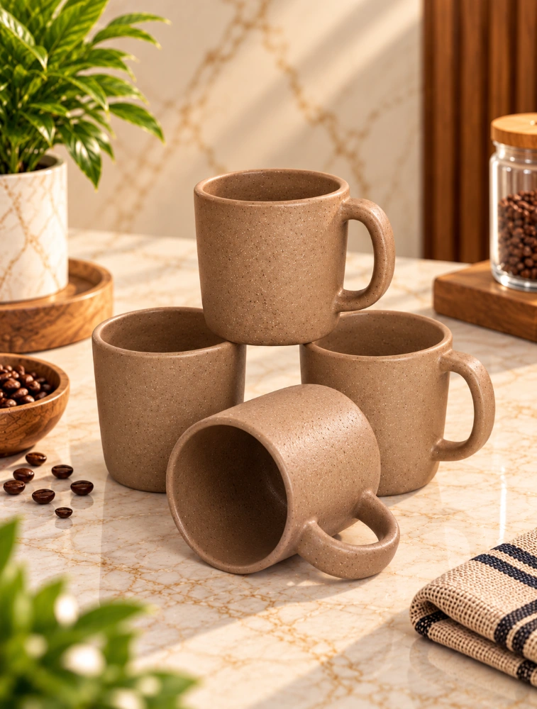 Natural  Husk  Pebble  Brew 4 Piece Of Mugs 150ml