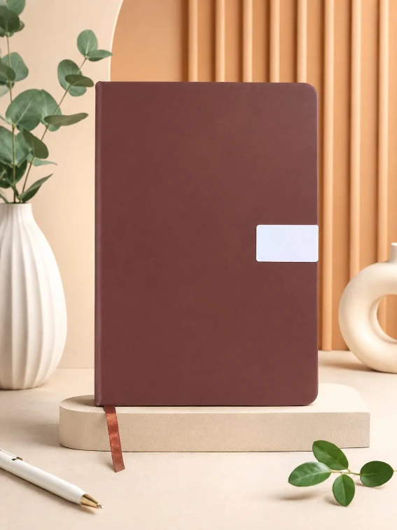 Natural Brown Premium Solid Finish Diary with Elastic Pen Holder