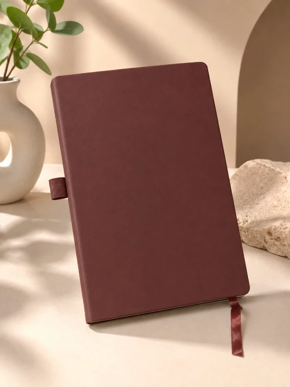 Natural Brown Premium Solid Finish Diary with Elastic Pen Holder — bulk from ₹173