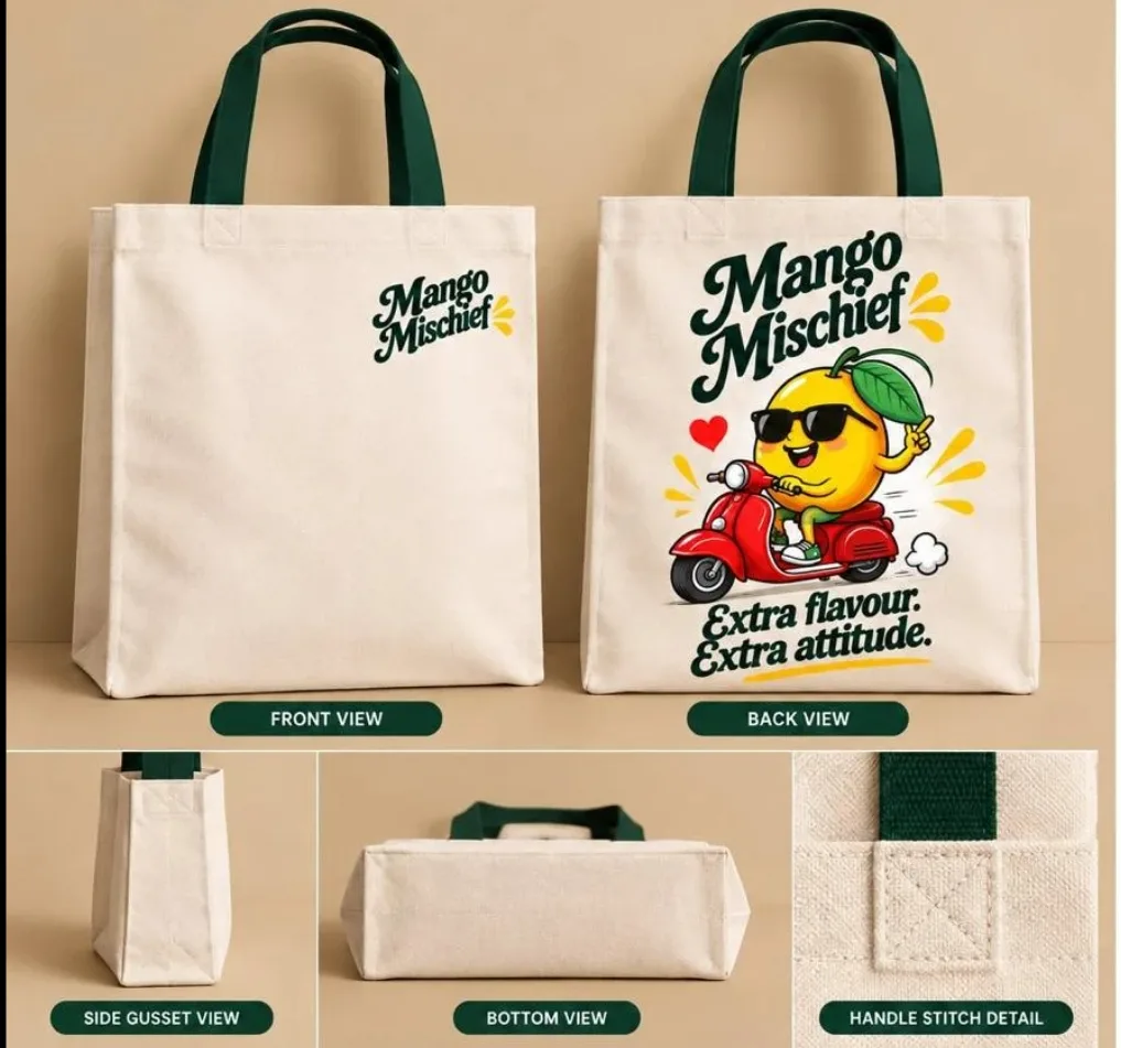 Natural Cotton Canvas 14 x 11 x 45 Inches Tote Bag With Contrast Handle 12 Inches