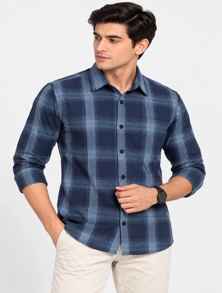 Navy Blue Mens Premium Slim Fit Printed Shirt