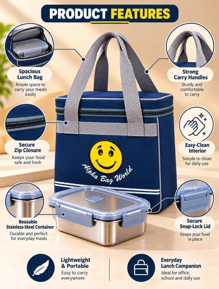 Navy Blue Alpha Nemesis ABW Smile Insulated Medium Lunch Bag