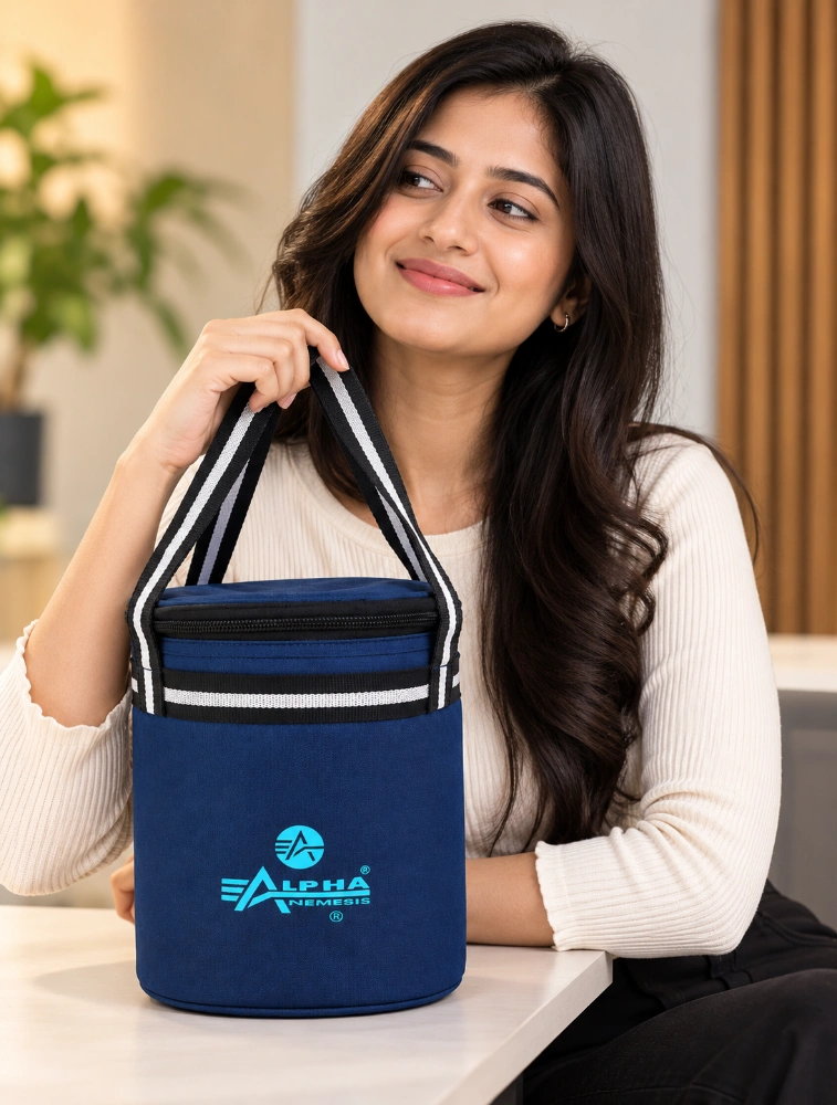 Navy Blue Alpha Nemesis Round Large Compact Everyday Lunch Bag