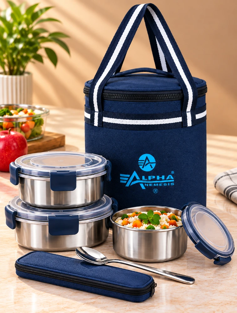 Navy Blue Alpha Nemesis Round Medium Compact Everyday Lunch Bag