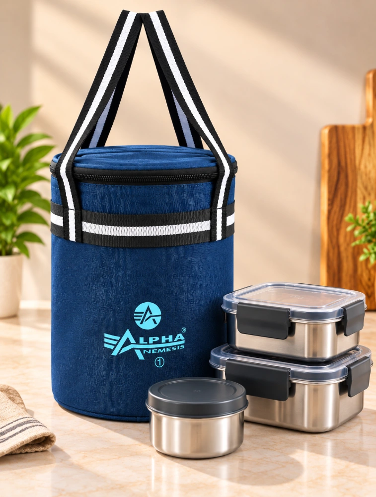 Navy Blue Alpha Nemesis Round Mini Compact Everyday Lunch Bag