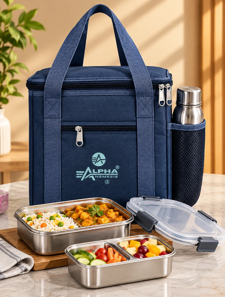 Navy Blue Alpha Nemesis Square Smart Carry Lunch Bag