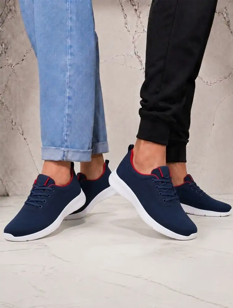 Navy Blue And Red Unisex Knitted Eva Footwear  