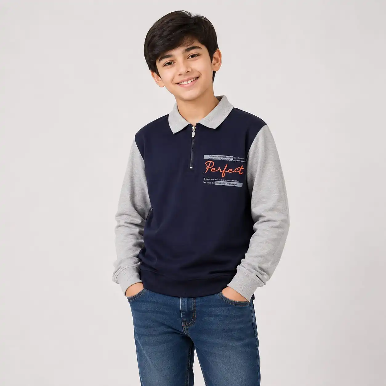 Navy Blue Boys Java Collar Premium T Shirt