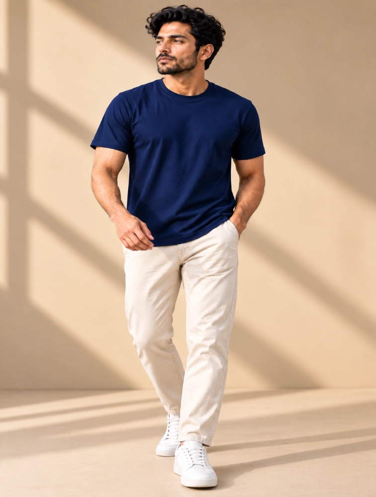 Navy Blue Cotton 180 GSM Round Neck Tshirt
