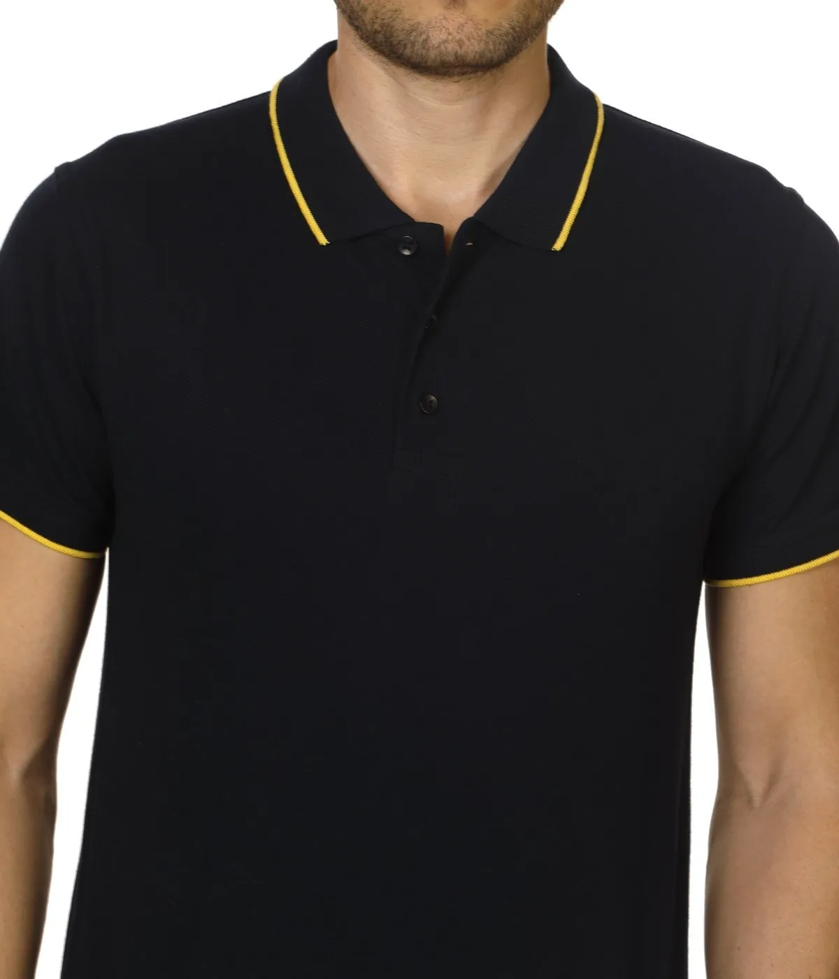Navy Blue Cotton 240 GSM Polo T Shirt with Yellow Tipping on Collar Cuff