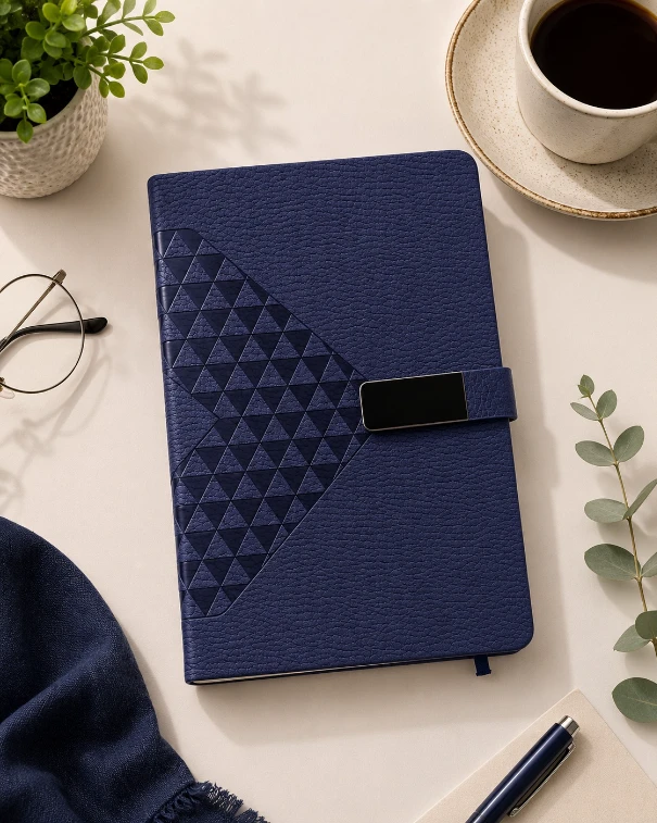 Navy Blue Diamond Texture Magnetic Diary