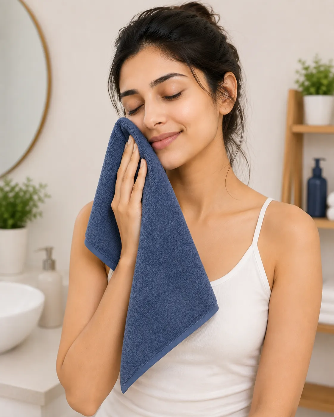 Navy Blue Habitude Microfiber Premium Face Towel 