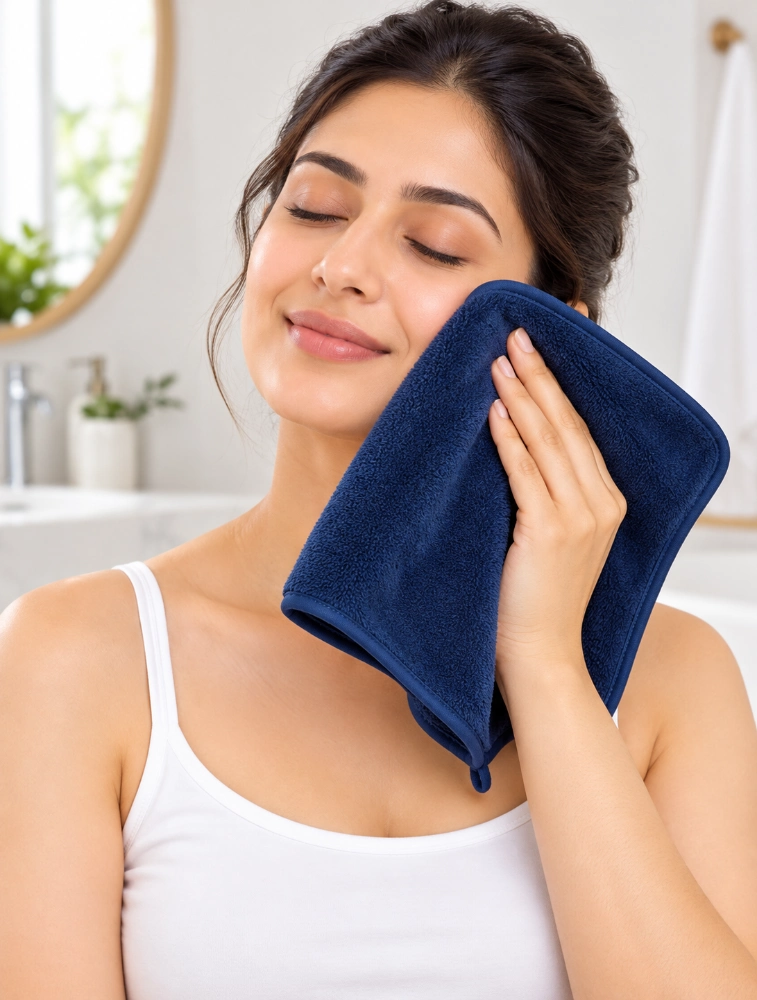 Navy Blue Habitude Microfiber Premium Face Towel