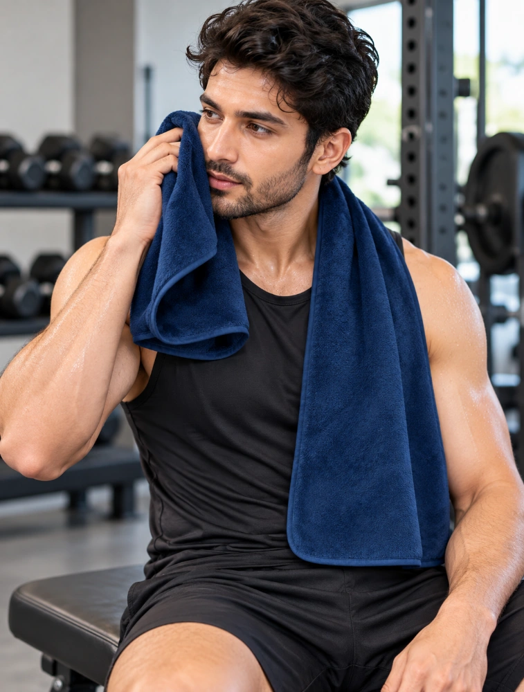 Navy Blue Habitude Microfier Premium Gym Towel