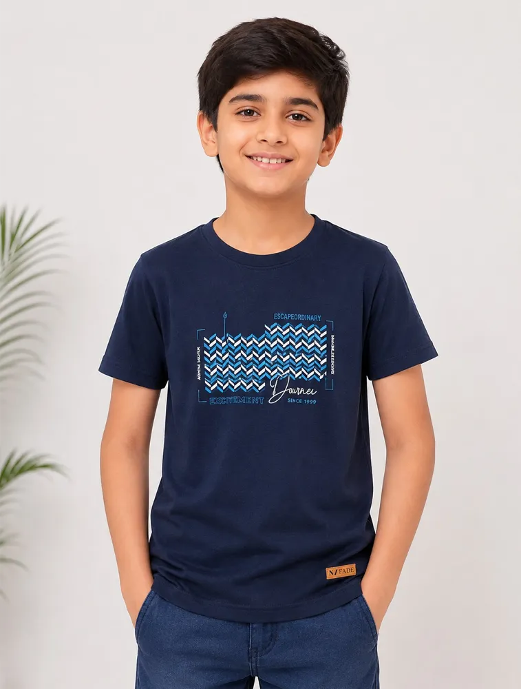 Navy Blue Kids Dad And Me Round Neck Premium Printed T Shirt