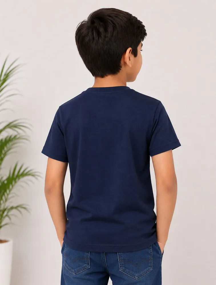 Navy Blue Kids Dad And Me Round Neck Premium Printed T Shirt
