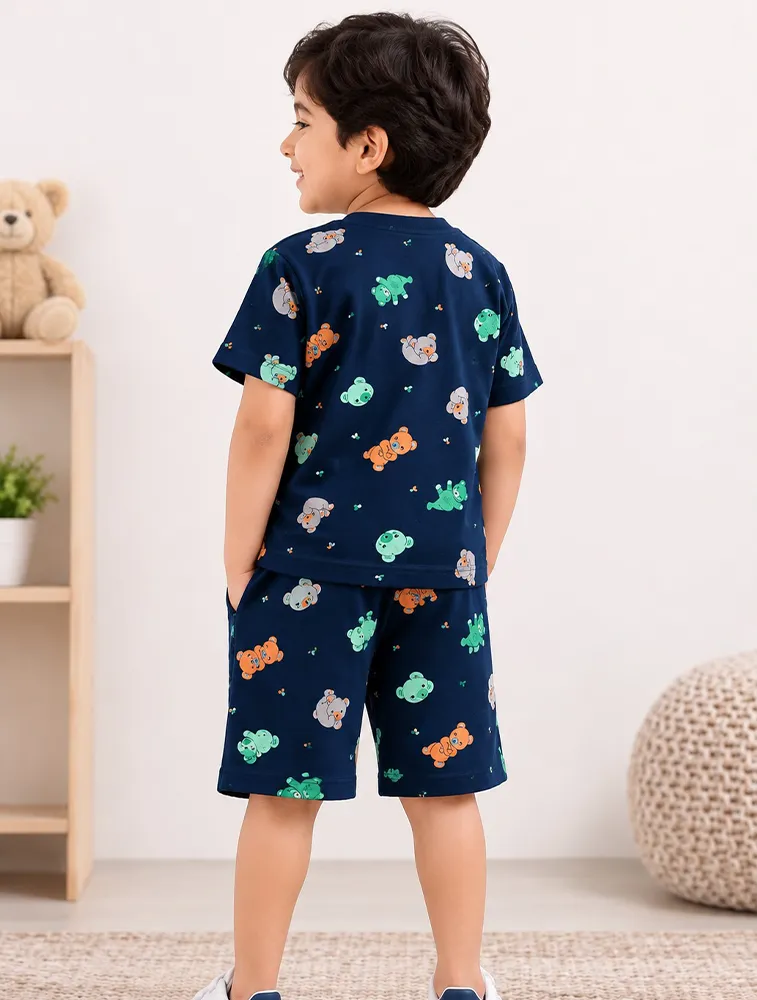 Navy Blue Kids Premium Printed T Shirt and Shorts set