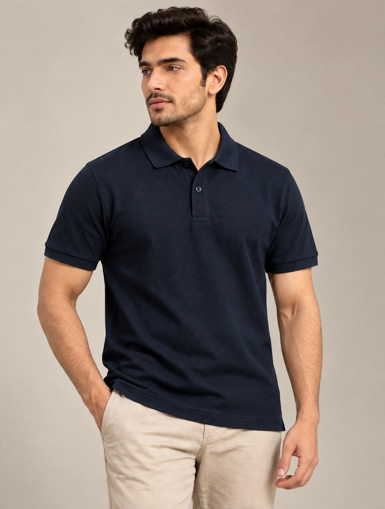Navy Blue Mens Cotton 240 GSM Polo TShirt