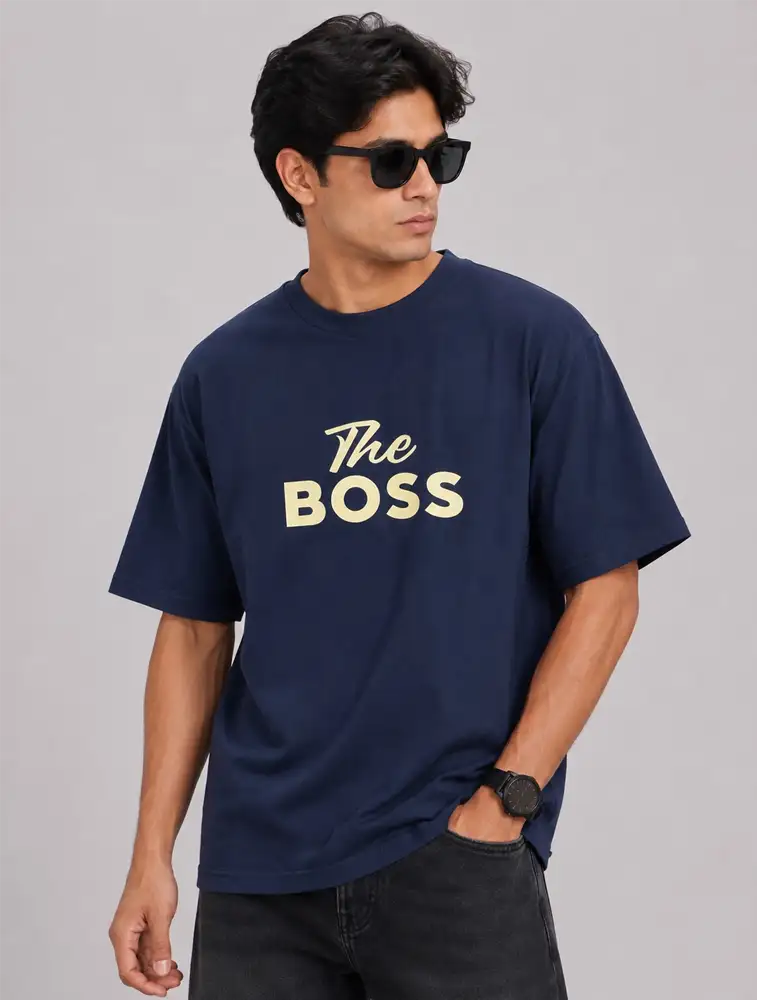 Navy Blue Mens oversize premium Printed Tshirt