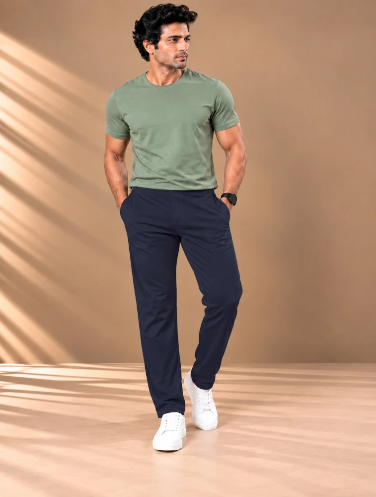 Navy Blue Oreas Mens Peanut Fabric Comfort Stretch Trousers