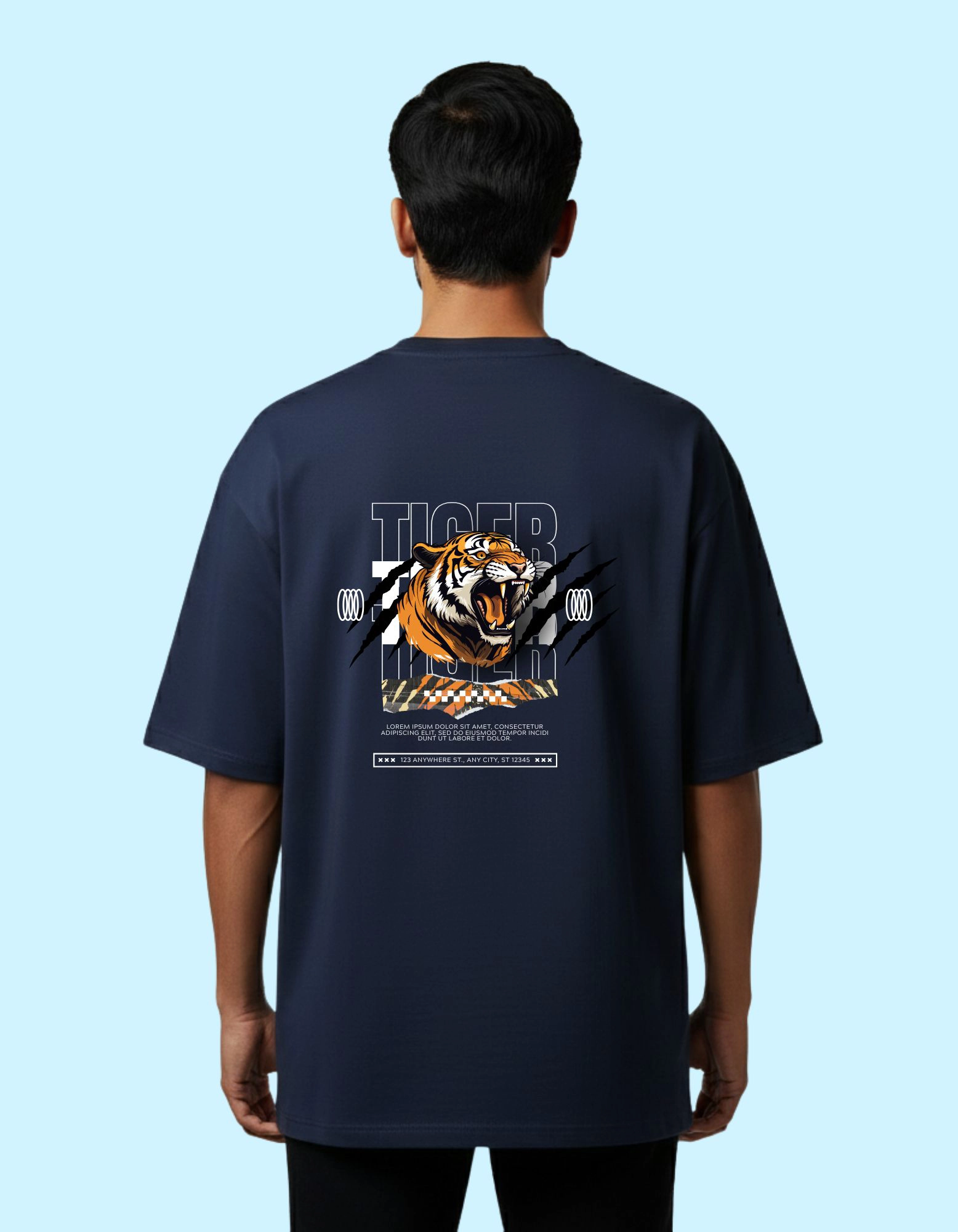 Tiger Legacy Oversized Cotton French Terry Half Sleeve 240 GSM T-Shirts Navy Blue 