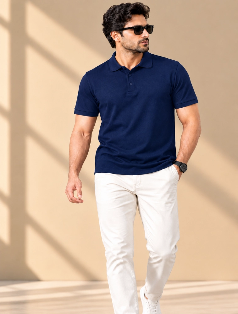 Navy Blue Polycotton 220 GSM Polo TShirt