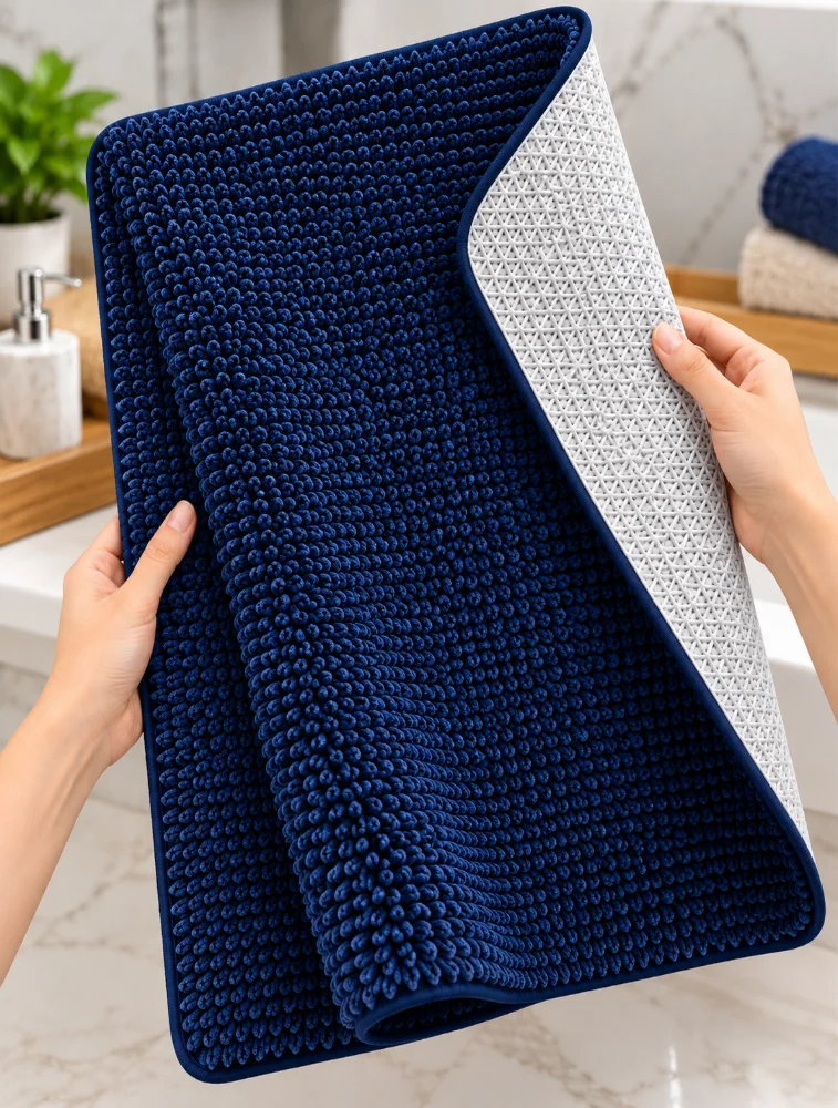 Navy Blue Premium Micro Polyester Bath Mat — bulk from ₹142